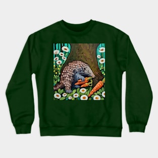 watercolor pangolin with carrots and daisies Crewneck Sweatshirt